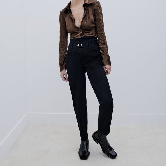 ZARA BUTTONED BELTED PANTS - Picture 3 of 7